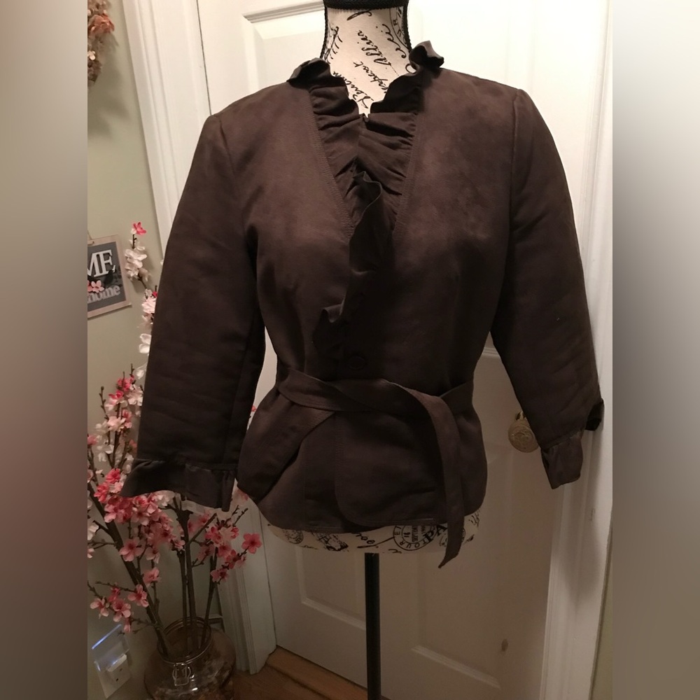 Peter Nygard Brown Women's Jacket with Ruffle Detail